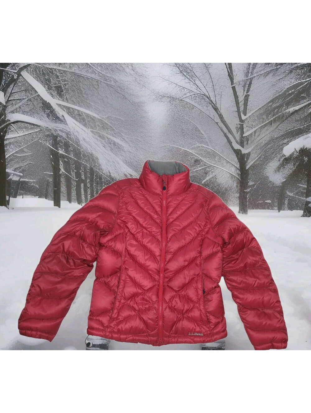 LL BEAN Ultra light Down Jacket Winter Puffer Coat Women Small Red Hike Camp Ski